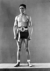 Hungary, Mándi Imre ötszörös magyar bajnok, berlini olimpikon ökölvívó., 1935, Erky-Nagy Tibor, celebrity, boxing, Olympics, crest, sportsperson, muscle, national emblem, half-naked, strong, Fortepan #26492