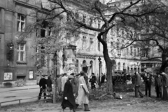 Hungary, Budapest V., József nádor tér, szemben balra a 2–4. számú épületben a Magyar Általános Hitelbank központja működött, ma Pénzügyminisztérium. Jobbra a romos Gross-ház József Attila (Gróf Tisza István) utca sarkán., 1944, Horváth József, Budapest, gaping, ad pillar, Fortepan #265140