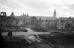 Lengyelország, Przemyśl, Plac Rybi., 1941, Horváth József, épületkár, harckocsi, Tks-márka, Fortepan #265302