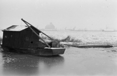 Magyarország, Budapest XI., Duna-part a Kondorosi út környékén, szemben a Csepel-szigeten a Szabadkikötő épülete., 1942, Horváth József, Budapest, Fortepan #265535