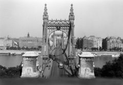 Hungary, Budapest I.,Budapest V., Erzsébet híd a Gellérthegyről nézve., 1936, Horváth József, bus, tram, crest, bridge, Budapest, Fortepan #266055