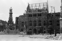 1947, Vízkelety László, public building, lamp post, war damage, damaged building, sculpture, Fortepan #266149