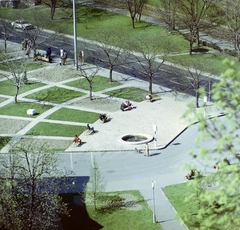 Magyarország, Budapest I., Eszperantó park a Rác fürdő előtt a Hadnagy utca - Krisztina körút közötti területen.., 1973, Vimola Károly, Budapest, színes, madártávlat, Fortepan #266788