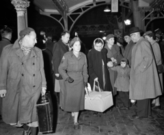 Hollandia, Utrecht, vasútállomás, a felvétel 1956. november 14-én, a magyar menekülteket szállító vöröskeresztes vonat megérkezésekor készült., 1956, Nationaal Archief, egyenruha, bőrönd, nők, babahordozó, Fortepan #267192