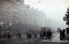 Csehország, Prága, Vencel tér (Václavské námestí) a Jungmannovo náměstí felöl., 1956, Ladinek Viktor, színes, villamos, Csehszlovákia, Fortepan #267224