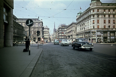 Austria, Vienna, Kärntner Strasse az Opernring felől nézve, balra az Opera, háttérben a Stephansdom / Szent István-székesegyház tornya., 1961, Ladinek Viktor, colorful, Fortepan #267253