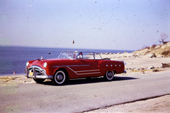 1955, Szentkuthy Ibolya, colorful, automobile, sea shore, Fortepan #267505