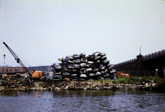 1955, Szentkuthy Ibolya, colorful, shore, crane, wreck, Fortepan #267517