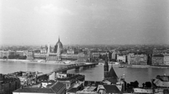 Hungary, Budapest I.,Budapest V., kilátás a Halászbástya felől a Kossuth híd és a Parlament felé., 1959, Kovács Annamária, parliament, Danube, picture, Kossuth-bridge, Budapest, Fortepan #267628