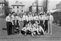 1959, Bolvári László, uniform, paper flags, tableau, Fortepan #267796