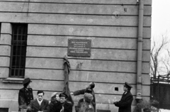 Hungary, Budapest XIV., Egressy út 35-51., emléktábla avatása a Posta Központi Járműtelepén., 1955, Bolvári László, Budapest, Soviet memorial, inauguration, memorial plaque, Fortepan #267829