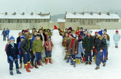 1987, Kanyó Béla, gyerekek, hóember, üdülés, Fortepan #268708