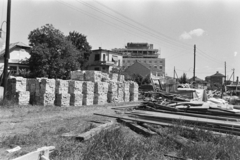 Magyarország, Budapest XI., előtérben a Rimaszombati úti kollégium építési területe, háttérben a Budaörsi út 88-90. szám alatti Hotel Wien építkezése., 1971, Középületépítő Vállalat - Kreszán Albert - Koczka András - Kemecsei József, Budapest, Fortepan #269505