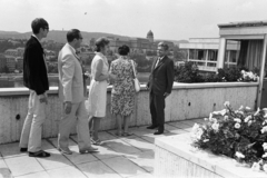 Magyarország, Budapest V.,Budapest I., a Hotel Duna Intercontinental tetőterasza, háttérben a Budavári Palota (korábban Királyi Palota)., 1973, Középületépítő Vállalat - Kreszán Albert - Koczka András - Kemecsei József, Budapest, Fortepan #269597