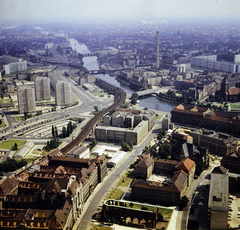 Germany, Berlin, Kelet-Berlin, kilátás a TV toronyból a Jannowitzbrücke S-Bahn állomás felé (középen a hídfőnél)., 1975, Ladinek Viktor, GDR, East-Berlin, colorful, Fortepan #269717