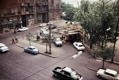 Magyarország, Budapest V., üzemanyagtöltő állomás a Markó utca - Balassi Bálint utca sarkán, a mai Olimpia park területén., 1969, Szilvási hagyaték, Budapest, Skoda Octavia, színes, Fortepan #270003