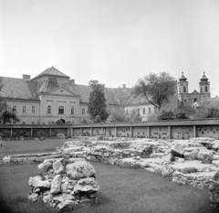 Hungary, Székesfehérvár, Romkert, háttérben a Püspöki palota és a Nepomuki Szent János-templom., 1965, Vozárik Edit, ruins, Fortepan #270259