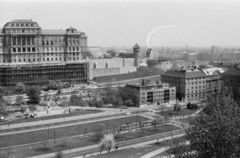 Hungary, Tabán, Budapest I., kilátás a Naphegy utca felől az Attila út és a Budavári Palota (egykor Királyi Palota) felé., 1965, Vozárik Edit, bird's eye view, tram, scaffolding, Budapest, Fortepan #270388