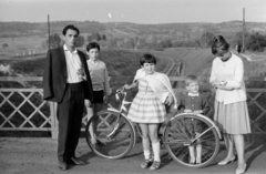 1965, Fodor András örökösei, striped dress, family, bicycle, Fortepan #270958