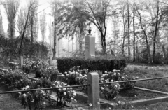 Hungary, Csorna, Kárpát utcai Őrangyal temető, szovjet emlékmű., 1959, Lipovits Károly, Red Star, flower bed, monument, Fortepan #271067