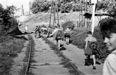 1959, Lipovits Károly, travel equipment, rails, looking back, backpack, back, Fortepan #271227