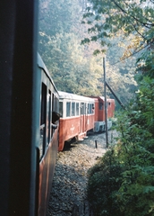 Magyarország, Budapest, Gyermekvasút (Úttörővasút)., 1989, Drimbe József, vasút, színes, légvezeték, román gyártmány, dízelmozdony, kisvasút, MÁV MK45 sorozat, Gyermekvasút, nagykilátó kocsi, Fortepan #27188