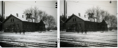 Romania,Transylvania, Hunedoara, a Magyar Királyi Vasgyár központi irodája., 1901, Schoch Frigyes, railway, winter, mining, train station, stereophoto, Fortepan #27194