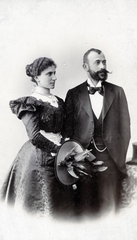 1900, Breuer Pál, hat, moustache, couple, Fortepan #272261