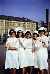 1975, Darányi Zsolt, hat, graduation, costume, height chart, white dress, Fortepan #272329