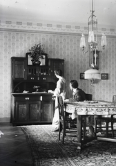 1909, Flanek-Falvay-Kováts, dining room, interior, Secession, wall clock, chandelier, pendulum clock, Fortepan #272897