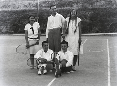 1932, Flanek-Falvay-Kováts, tennis court, tennis rackets, Fortepan #272990