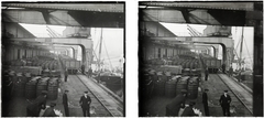 Germany, Hamburg, kikötő., 1908, Ladinek Viktor, crane, barrel, stereophoto, port, Fortepan #273194