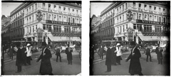 Germany, Berlin, Unter den Linden, a Friedrichstraße sarkán a Victoria Hotel és kávéház., 1908, Ladinek Viktor, automobile, stereophoto, coffee house, fresco, Fortepan #273199