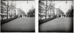 Germany, Berlin, Unter den Linden a Friedrichstraße kereszteződésénél., 1908, Ladinek Viktor, newsstand, automobile, stereophoto, coffee house, street view, ad pillar, Fortepan #273203