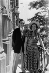 1948, Kern család, smile, lady, gentleman, tie, straw hat, striped dress, suit, Fortepan #273221