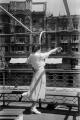 1948, Kern család, lady, railing, skirt, blouse, back, terrace, boat trip, wave, Fortepan #273222