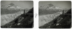 Switzerland, Rhone glacier, előtérben a Hotel Belvedere., 1910, Schoch Frigyes, snow, resort, mountain, stereophoto, Fortepan #27329