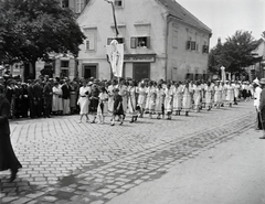 Magyarország, Sopron, Várkerület, a Soproni Dalfüzér jubileumi ünnepségének résztvevői mögött a 2-es és 4-es számú ház látható., 1934, Vargha Zsuzsa, Fortepan #273515