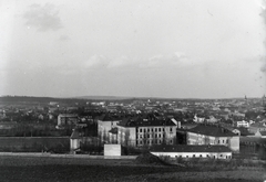 Magyarország, Sopron, a város látképe a Panoráma útról. Előtérben a Honvéd Főreáliskola épületei (később Soproni Egyetem)., 1916, Vargha Zsuzsa, Fortepan #273537