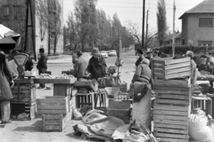 Magyarország, Budapest XXI., Táncsics Mihály utca, a csepeli piac. Szemben a József Attila utca., 1972, Szilvási hagyaték, vásárlás, súly, piac, mérleg, rekesz, Budapest, Fortepan #273742