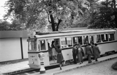 Magyarország, Városliget,Budapesti Ipari Vásár, Budapest XIV., a Fővárosi Villamosvasút két UV motorkocsiból házilag készített csuklós villamosa., 1962, Szilvási hagyaték, villamos, csibilámpa, viszonylatszám, pályaszám, Budapest, Fortepan #273865