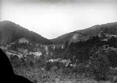 Ukraine,Zakarpattia Oblast, (Csorbadomb), Uzsoki-völgy, az épülő vasúti viadukt., 1904, Bachler család, damaged photo, Fortepan #273947