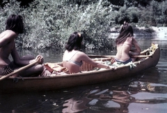 1969, Mészöly Leonóra, bathing suit, colorful, boat, paddling, canoe, Fortepan #27436