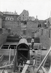 Hungary, Budapest II., Zsigmond tér, Óbuda új főgyűjtőcsatornájának és szivattyútelepének építése. Háttérben balra a Frankel Leó út (Zsigmond utca) - Darázs utca sarkánál a Magyar Királyi Állami Főgimnázium épülete látható., 1913, Molnár Gyula, Budapest, Fortepan #274562