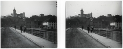 Switzerland, Schaffhausen, Munot-erőd a Rajna hídról., 1910, Schoch Frigyes, bridge, river, castle, stereophoto, Fortepan #27511