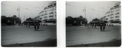 Switzerland, Basel, Centralbahnplatz, jobbról a Hotel Schweizerhof, balra a háttérben a Strassburger Denkmal., 1910, Schoch Frigyes, tram, stereophoto, public transport line number, Fortepan #27514