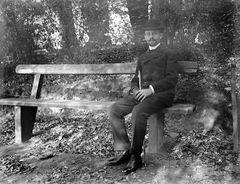 1915, Fortepan, woods, relaxation, bowler hat, bench, walking cane, Fortepan #2752