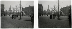 Italy, Milan, Sforza-kastély (Castello Sforzesco), előtte Garibaldi szobra (Monumento a Giuseppe Garibaldi)., 1910, Schoch Frigyes, museum, castle, stereophoto, horse sculpture, gallery, Giuseppe Garibaldi-portrayal, Luca Beltrami-design, Fortepan #27535