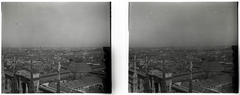 Italy, Milan, kilátás a Dóm tetejéről, elötérben a Galleria Vittorio Emanuele II, háttérben a Sforza-kastély (Castello Sforzesco)., 1909, Schoch Frigyes, picture, stereophoto, Cathedral, Fortepan #27538