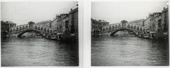 Italy, Venice, Rialto híd., 1909, Schoch Frigyes, bridge, rowing boat, stereophoto, stone bridge, arch bridge, Antonio da Ponte-design, Fortepan #27555